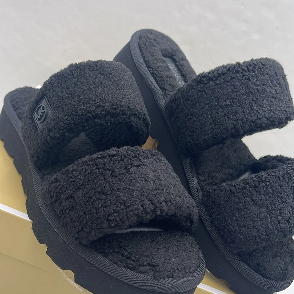 Michael Kors Black Faux Shearling Slides - Picture 6 of 16